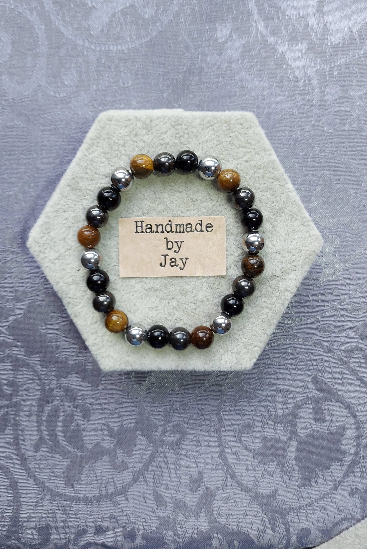 Triple Protection Tigers Eye, Black Obsidian and Lodestone Crystal Healing Gemstone Beaded  Chakra Bracelet