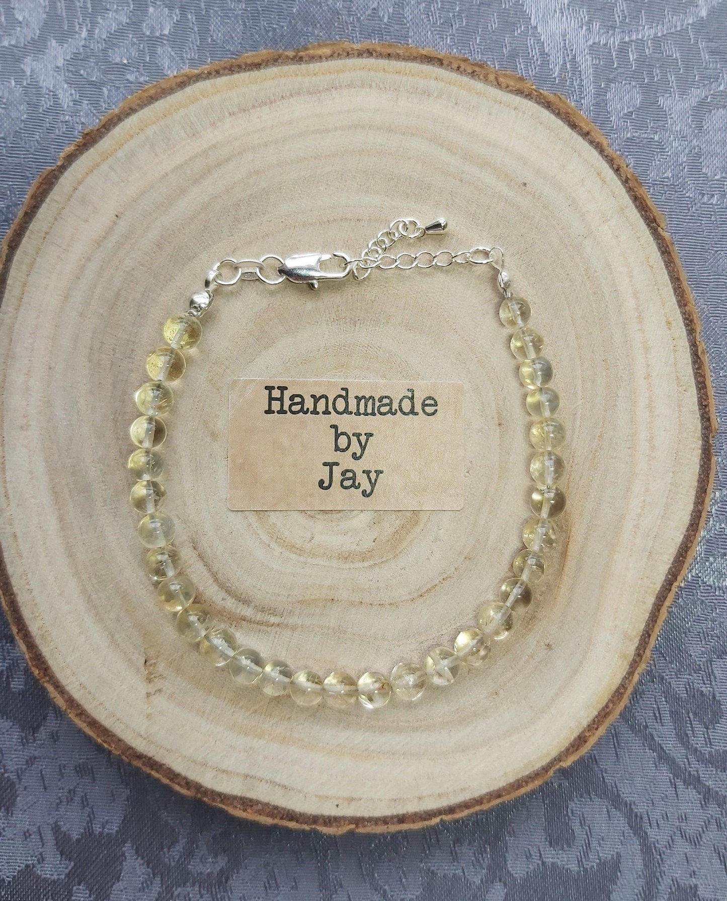 6mm Golden Citrine Sterling Silver Crystal Healing Beaded Solar Plexus Chakra Bracelet