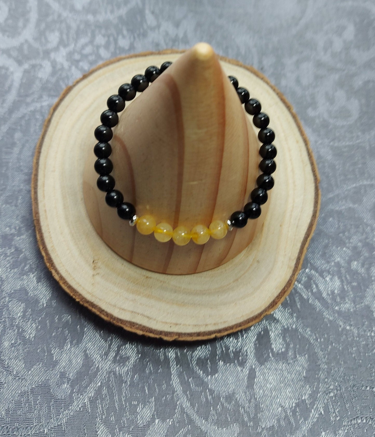 Handmade Citrine & Black Tourmaline Crystal Healing Bracelet (6mm)