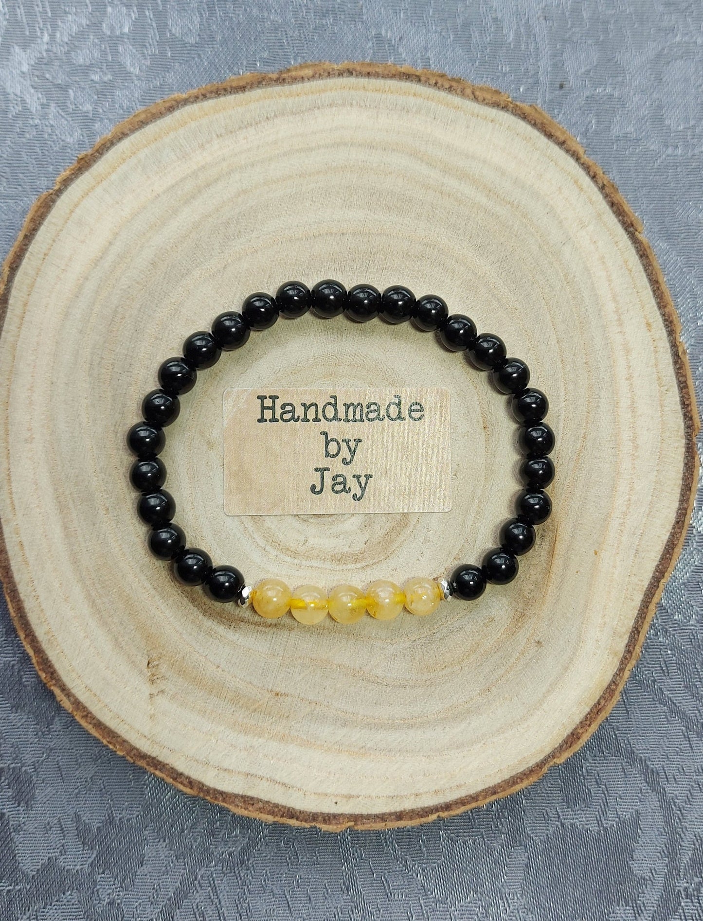 Handmade Citrine & Black Tourmaline Crystal Healing Bracelet (6mm)