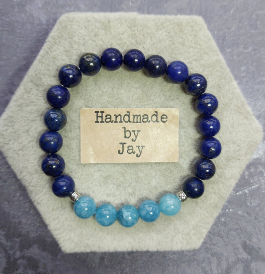 8mm Natural Lapis Lazuli & Aquamarine for Insomnia, Immune System, Protective and Migraines,  Crystal Healing Beaded Throat Chakra Bracelet