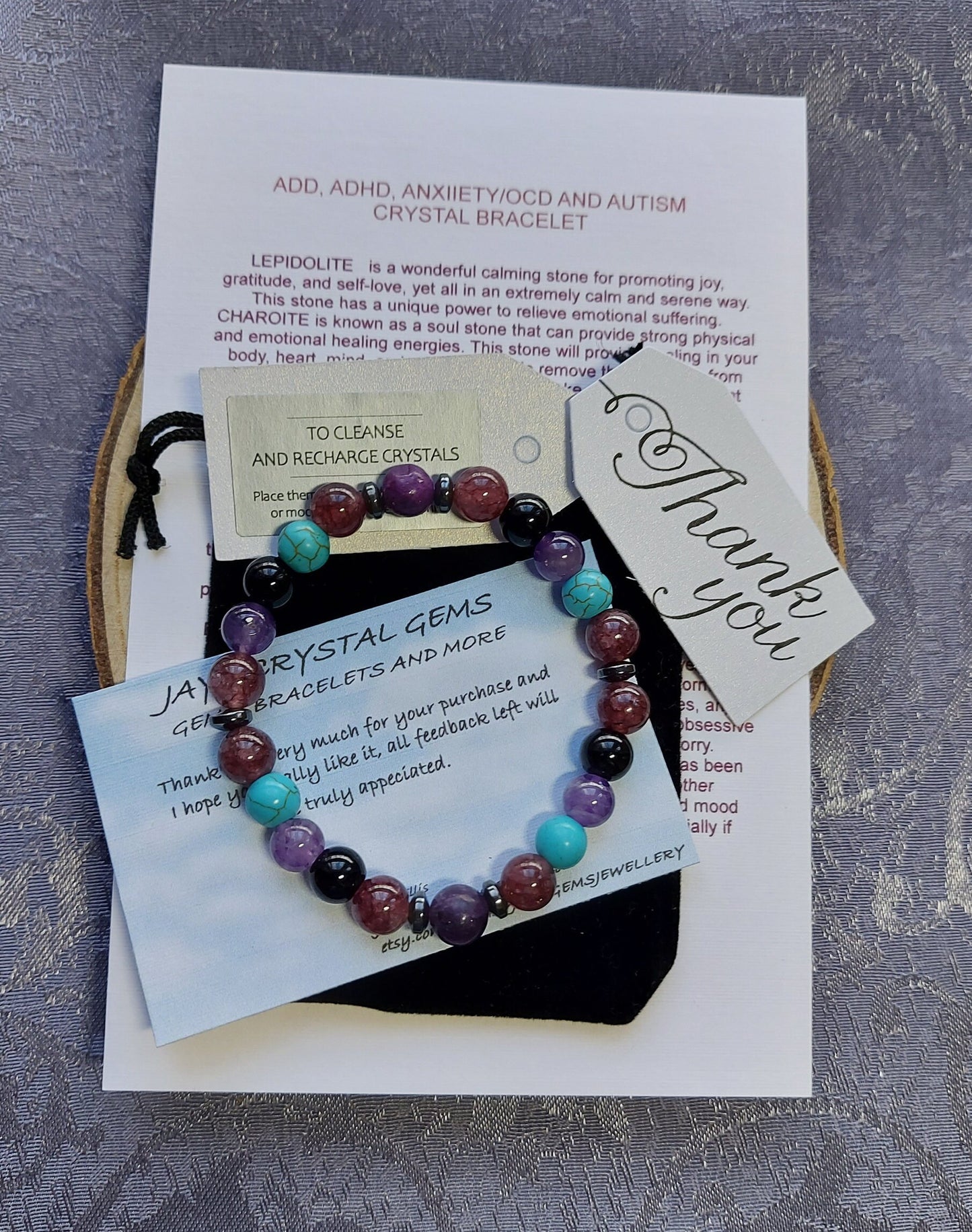 ADD/ADHD/Anxiety/OCD Support Crystal Gemstone Beaded Chakra Bracelet