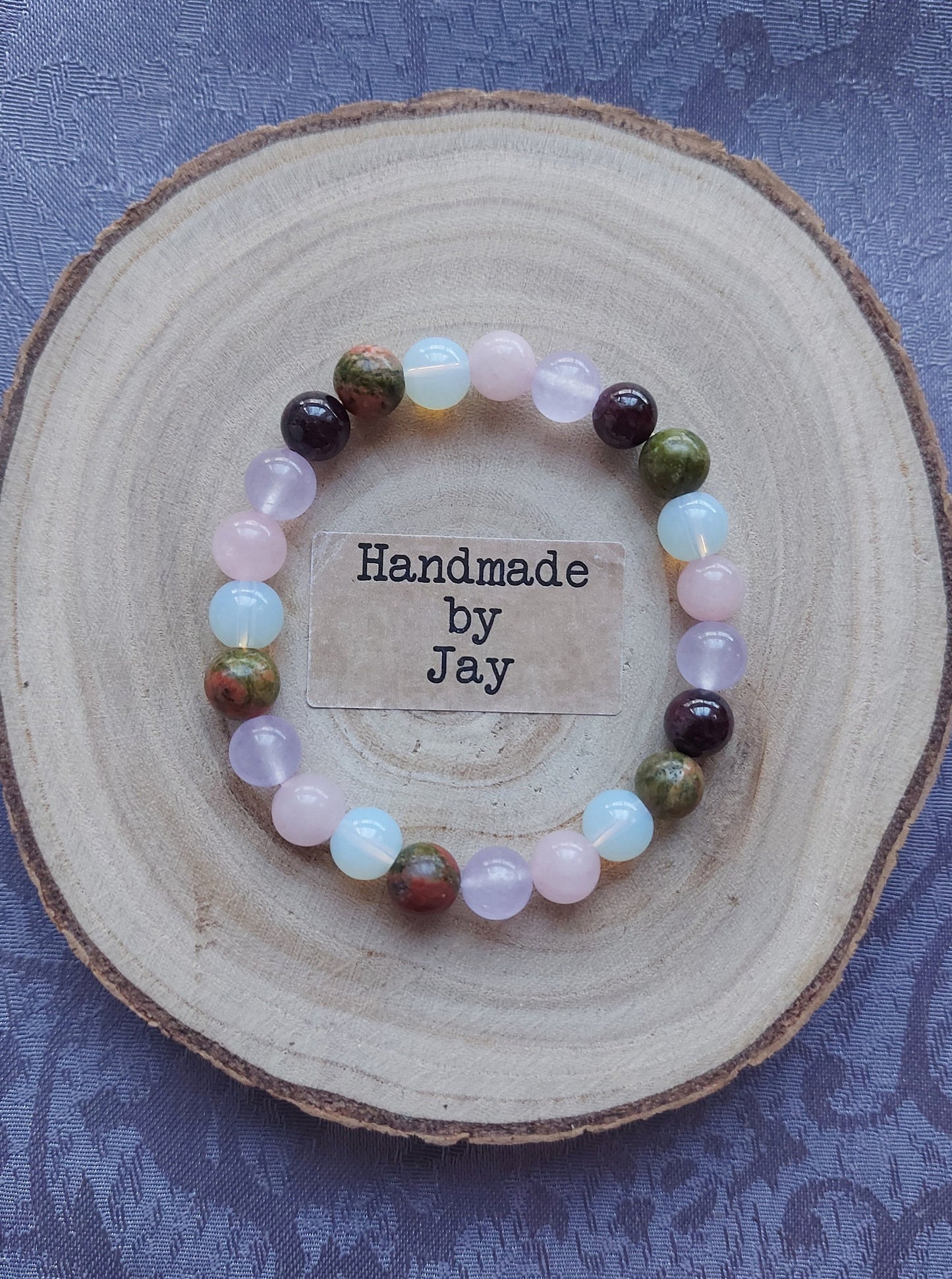 Fertility, Pregnancy and Childbirth Unakite , Moonstone, Lilac Jade and Garnet Crystal Healing Beaded Bracelet