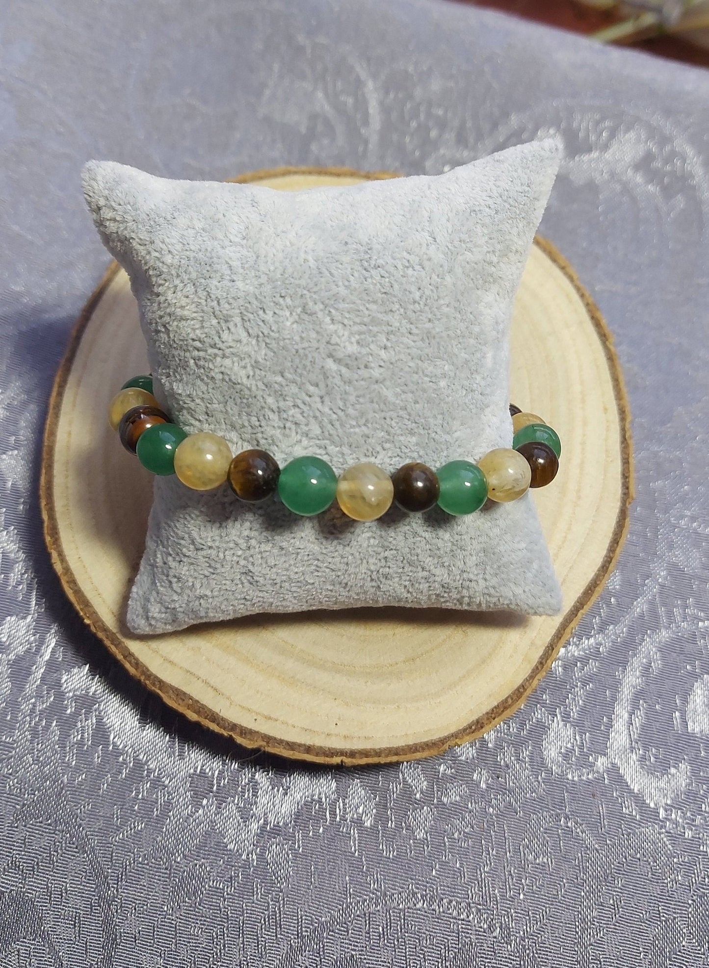 Good Luck, Prosperity and Abundance Citrine, Jade and Tigers Eye  Crystal Healing Beaded Bracelet