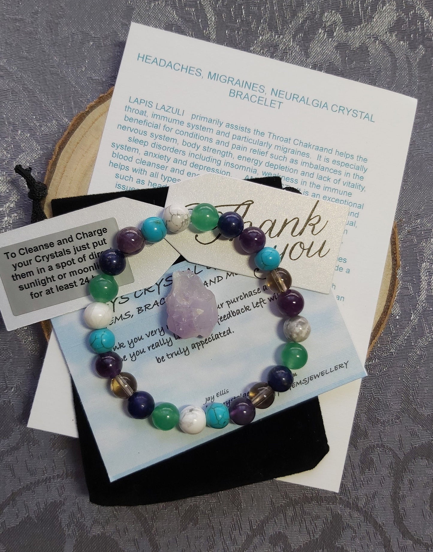 8mm Headaches and Insomnia Support Crystal Gemstone Beaded Bracelet