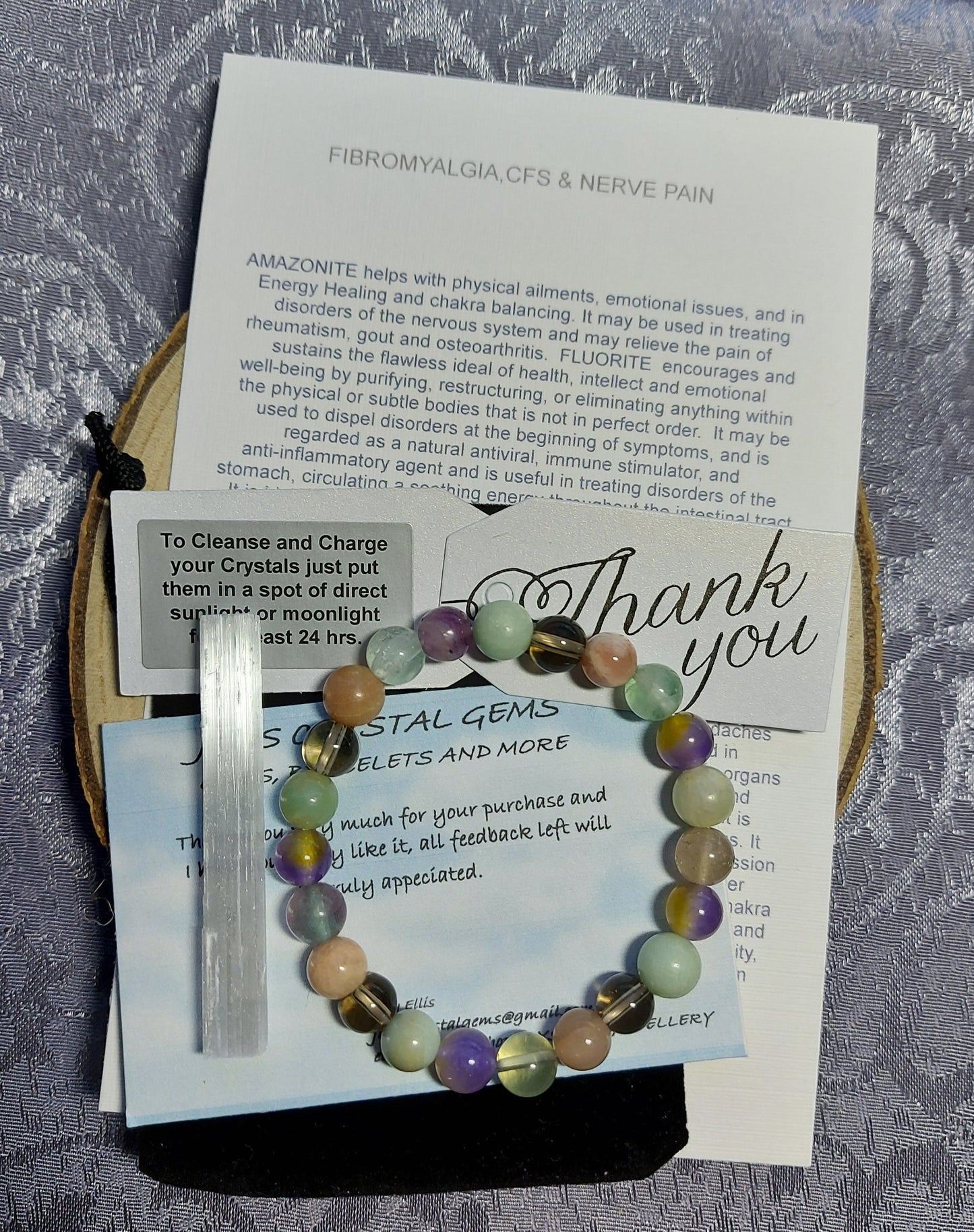 Fatigue Support Crystal Gemstone Beaded Bracelet: Sunstone, Ametrine, Smoky Quartz