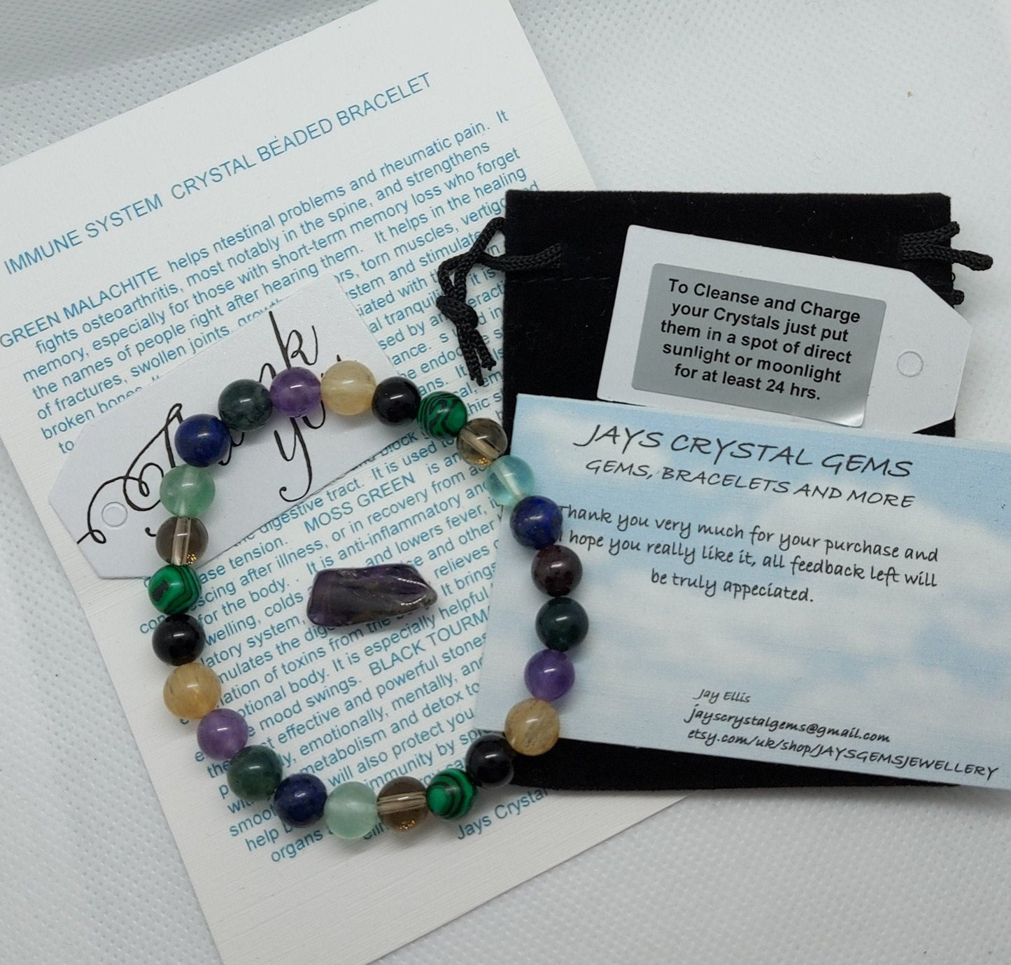 8mm Detox & Immune System Support Lapis Lazuli, Amethyst, Moss Green, Malachite & Black Tourmaline Crystal Beaded Bracelet