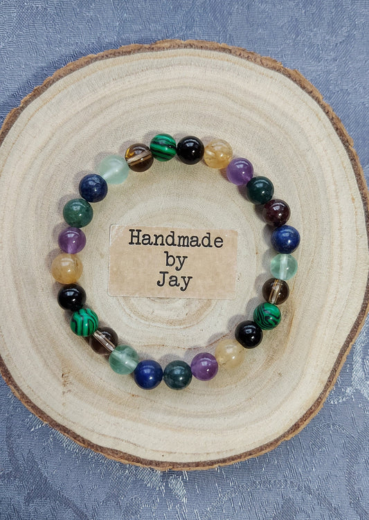 8mm Detox & Immune System Support Lapis Lazuli, Amethyst, Moss Green, Malachite & Black Tourmaline Crystal Beaded Bracelet