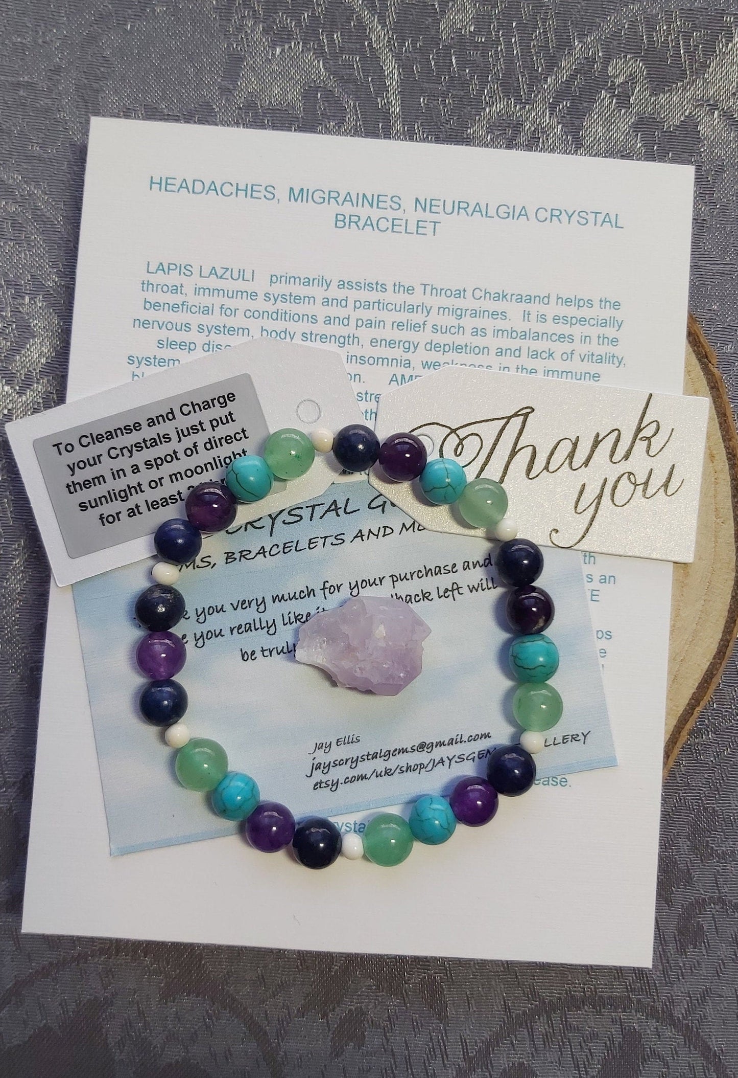 Headaches & Migraine Support Lapis Lazuli Green Aventurine Magnesite Crystal Gemstone Beaded Bracelet