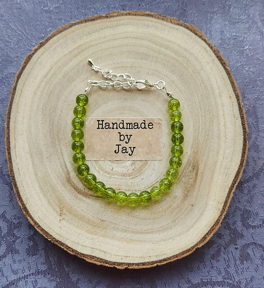 6MM Peridot for IBS, Immune, Digestion and Low Mood Support Crystal Healing Gemstone Sterling Silver Bracelet Solar Plexus and Heart Chakra
