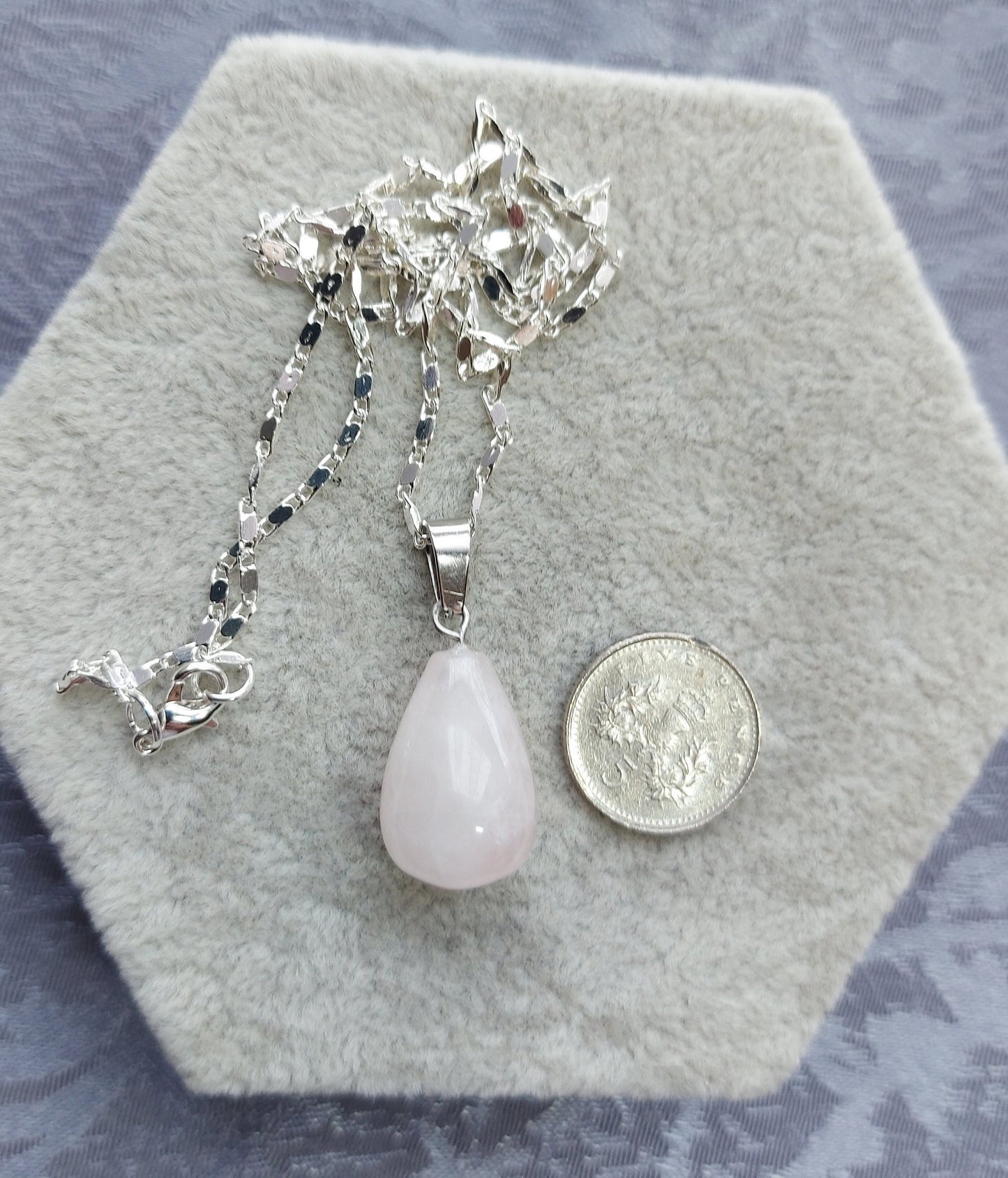 Rose Quartz Crystal Gemstone Pear  Heart Chakra Pendant for Love and Self-esteem