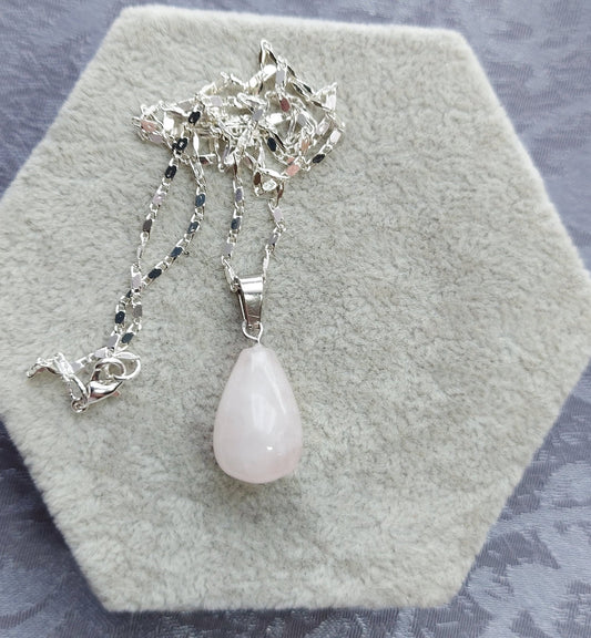 Rose Quartz Crystal Gemstone Pear  Heart Chakra Pendant for Love and Self-esteem
