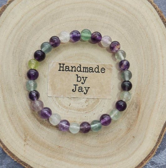 Vertigo, Dizziness, Insomnia and Balance Issues 6mm Fluorite Crystal Healing Gemstone Beaded Bracelet Reiki Chakra