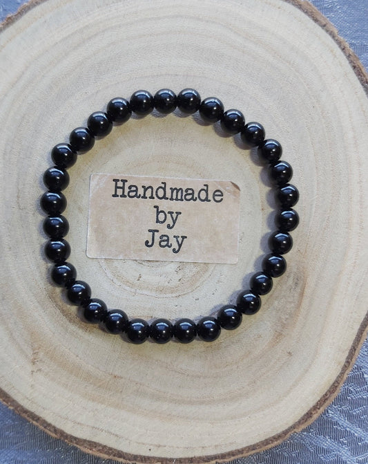 6mm Black Tourmaline Crystal Healing Gemstone Bracelet for Protection, Grounding and Absorbing Negative Energy