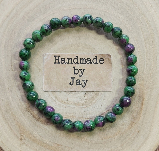 Handmade 6mm AAA Ruby in Zoisite Crystal Healing Beaded Bracelet for Detox, Low Mood, Panic Attacks, Immune System and Grounding