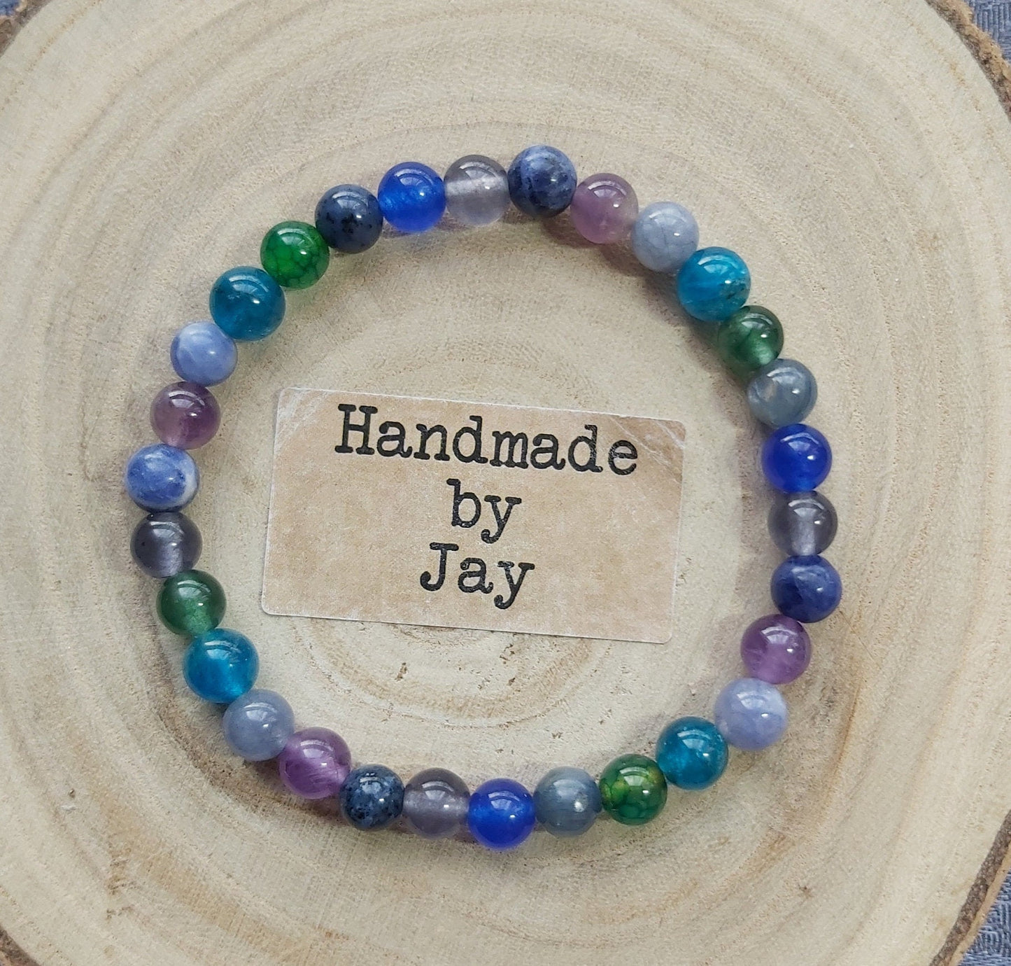 6mm Kyanite, Apatite, Amethyst, Iolite, Green Tourmaline Crystal Gemstone  Beaded Bracelet