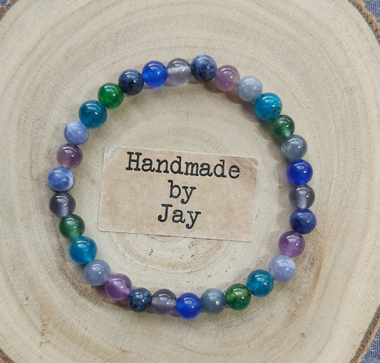 6mm Kyanite, Apatite, Amethyst, Iolite, Green Tourmaline Crystal Gemstone  Beaded Bracelet