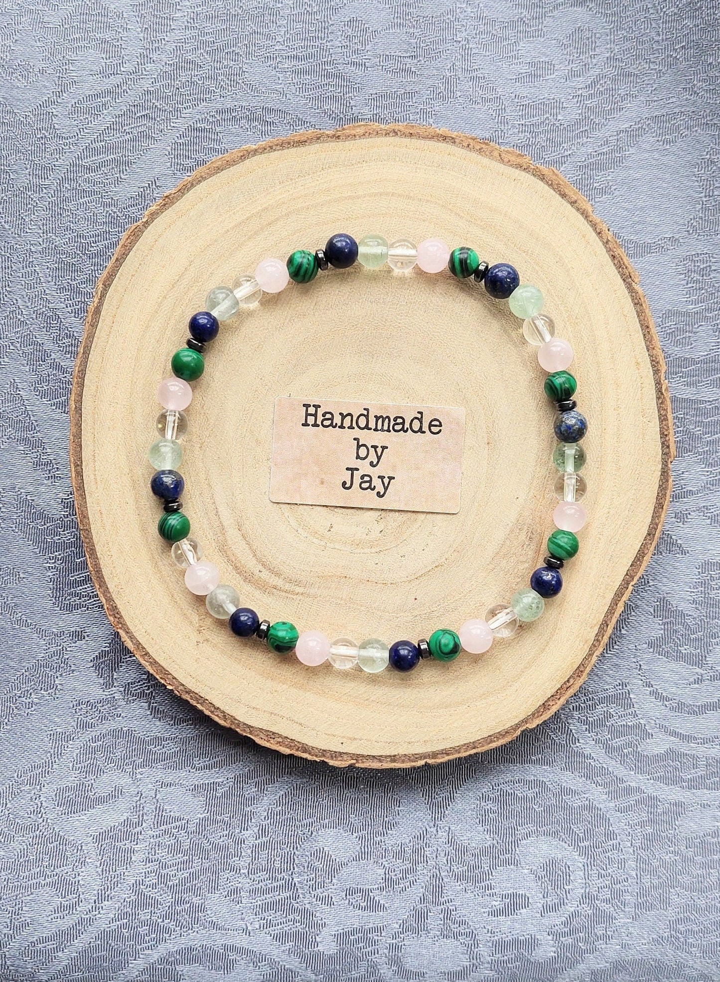 6mm Fluorite,  Lapis Lazuli, Rose Quartz, Rock Crystal & Green Malachite Crystal Gemstone Beaded Anklet Reiki