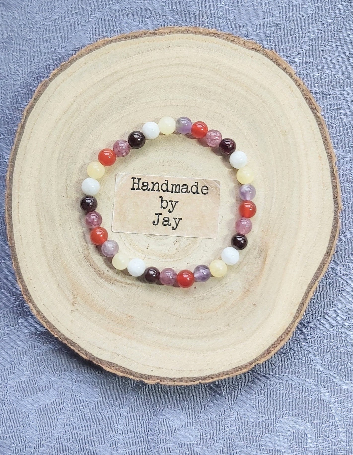6mm Menopause,  Insomnia  and IBS Support Moonstone, Carnelian and Garnet Crystal Healing Beaded Bracelet