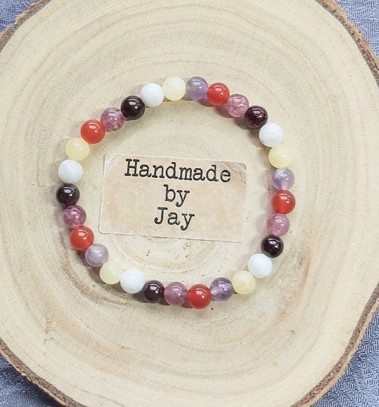 6mm Menopause,  Insomnia  and IBS Support Moonstone, Carnelian and Garnet Crystal Healing Beaded Bracelet