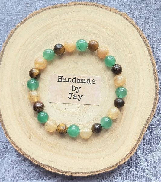 Good Luck, Prosperity and Abundance Citrine, Jade and Tigers Eye  Crystal Healing Beaded Bracelet