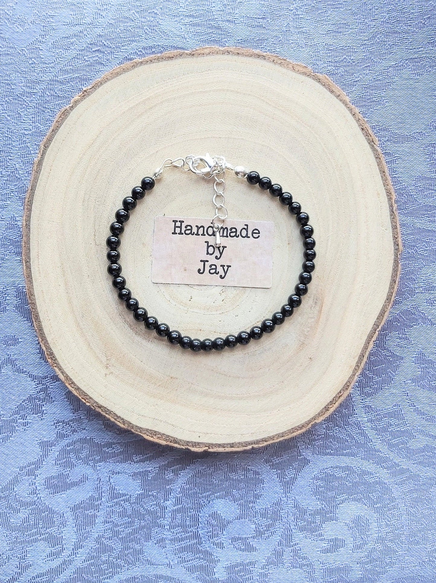 4mm Black Tourmaline Bracelet: Sterling Silver, Grounding & Protection