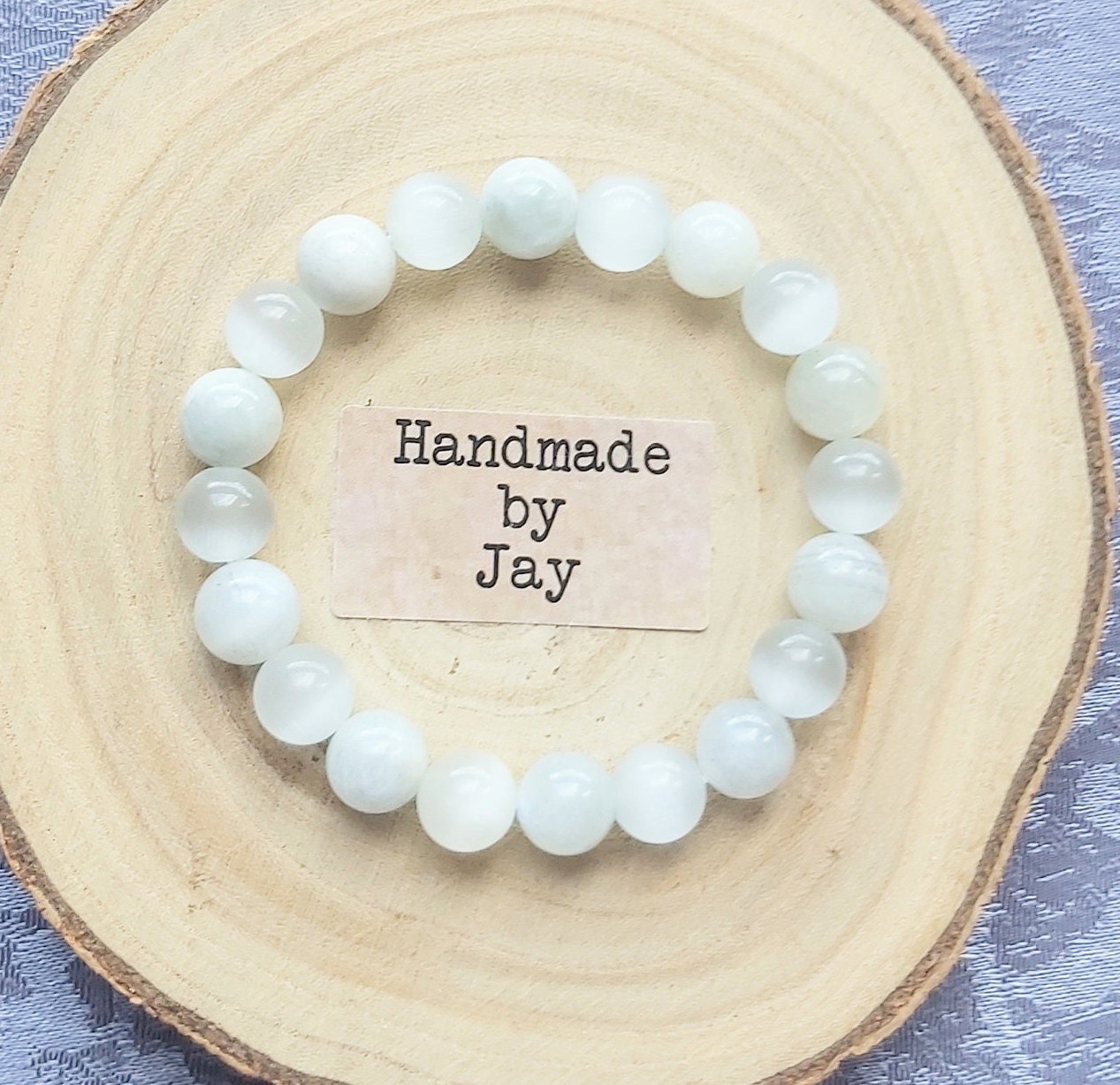 Handmade Moonstone & Selenite Beaded Bracelet: Reiki Charged