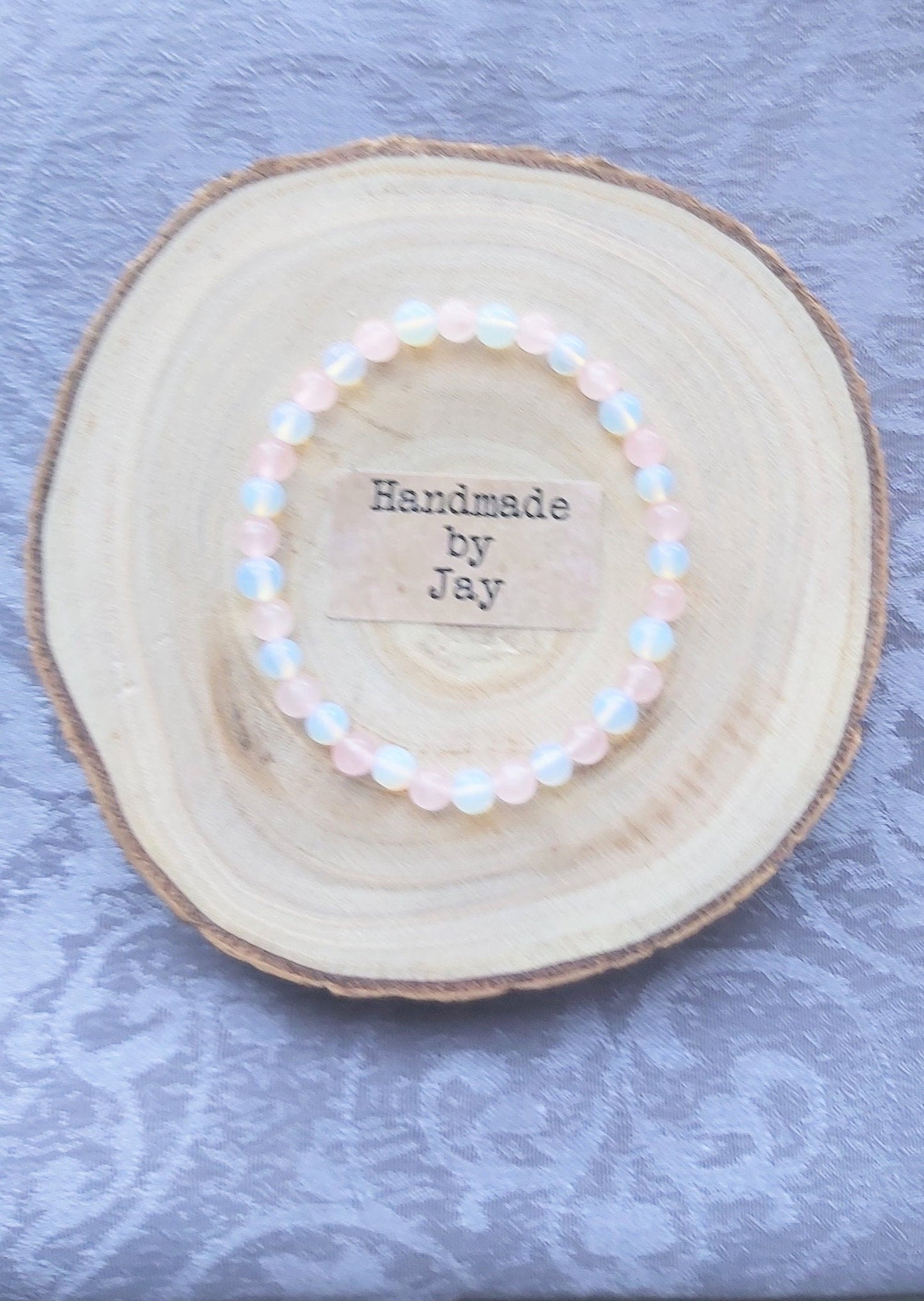 6mm Rose Quartz & Moonstone Crystal Beaded Bracelet for Love, Calming and Fertility