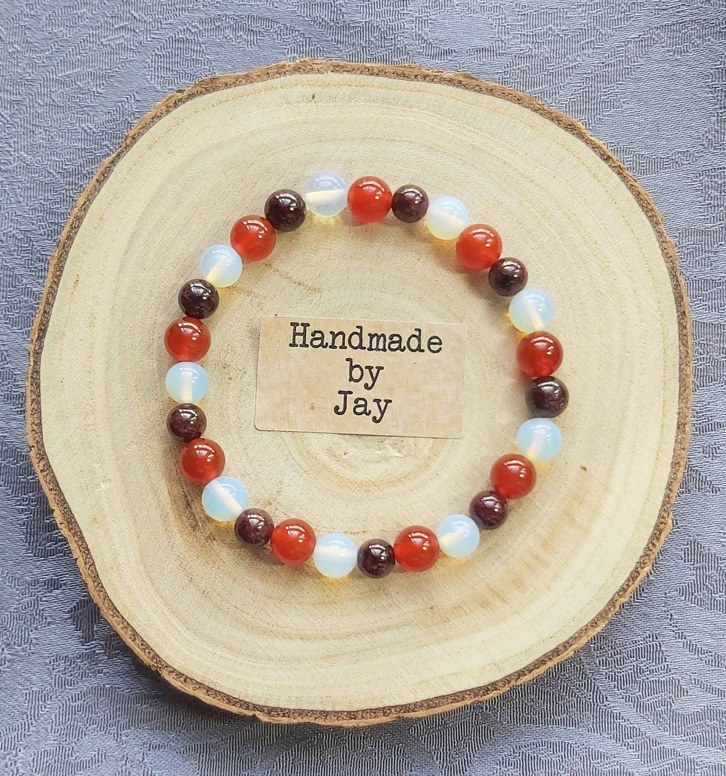 6mm Moonstone, Carnelian and Garnet Crystal Beaded Gemstone Bracelet