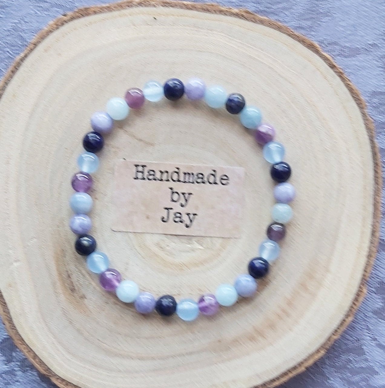 6mm Lapis Lazuli, Amethyst,  Aquamarine Crystal Gemstone Beaded Bracelet Reiki Throat Chakra