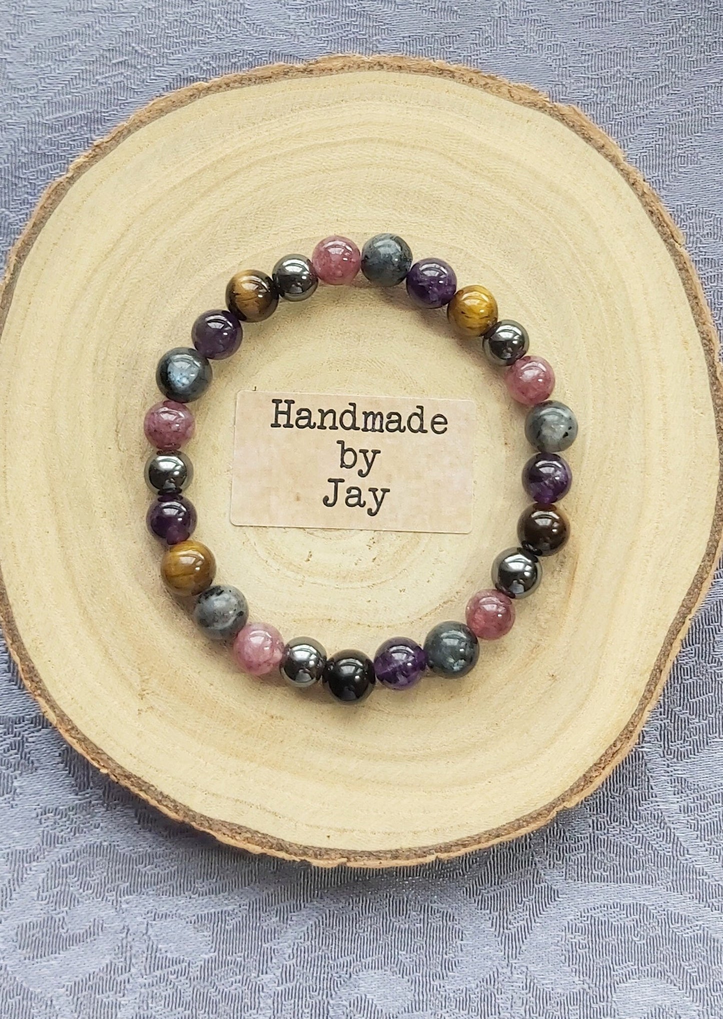 Lepidolite, Tigers Eye, Labradorite, Hematite Crystal Gemstone Beaded Bracelet