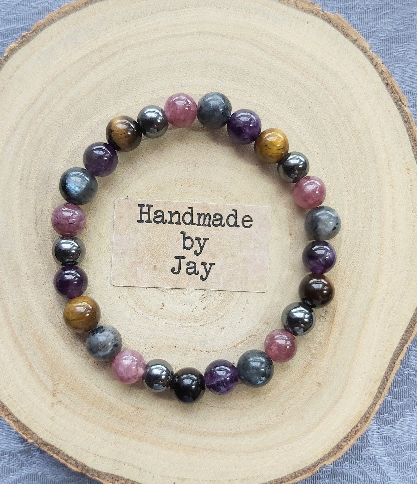 For Addictions, Compulsive Behaviours and Anxiety Lepidolite, Tigers Eye, Labradorite and Hermatite Crystal Healing Beaded Stone Bracelet