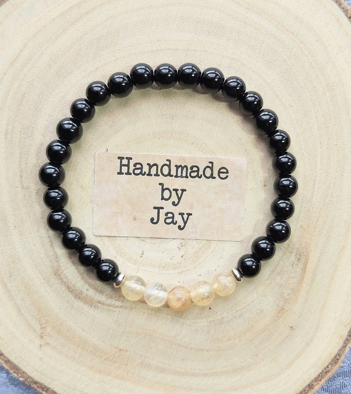 Handmade Citrine & Black Tourmaline Crystal Healing Bracelet (6mm)
