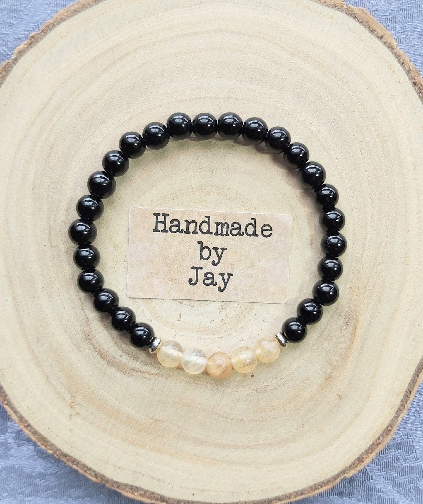 Handmade Citrine & Black Tourmaline Crystal Healing Bracelet (6mm)