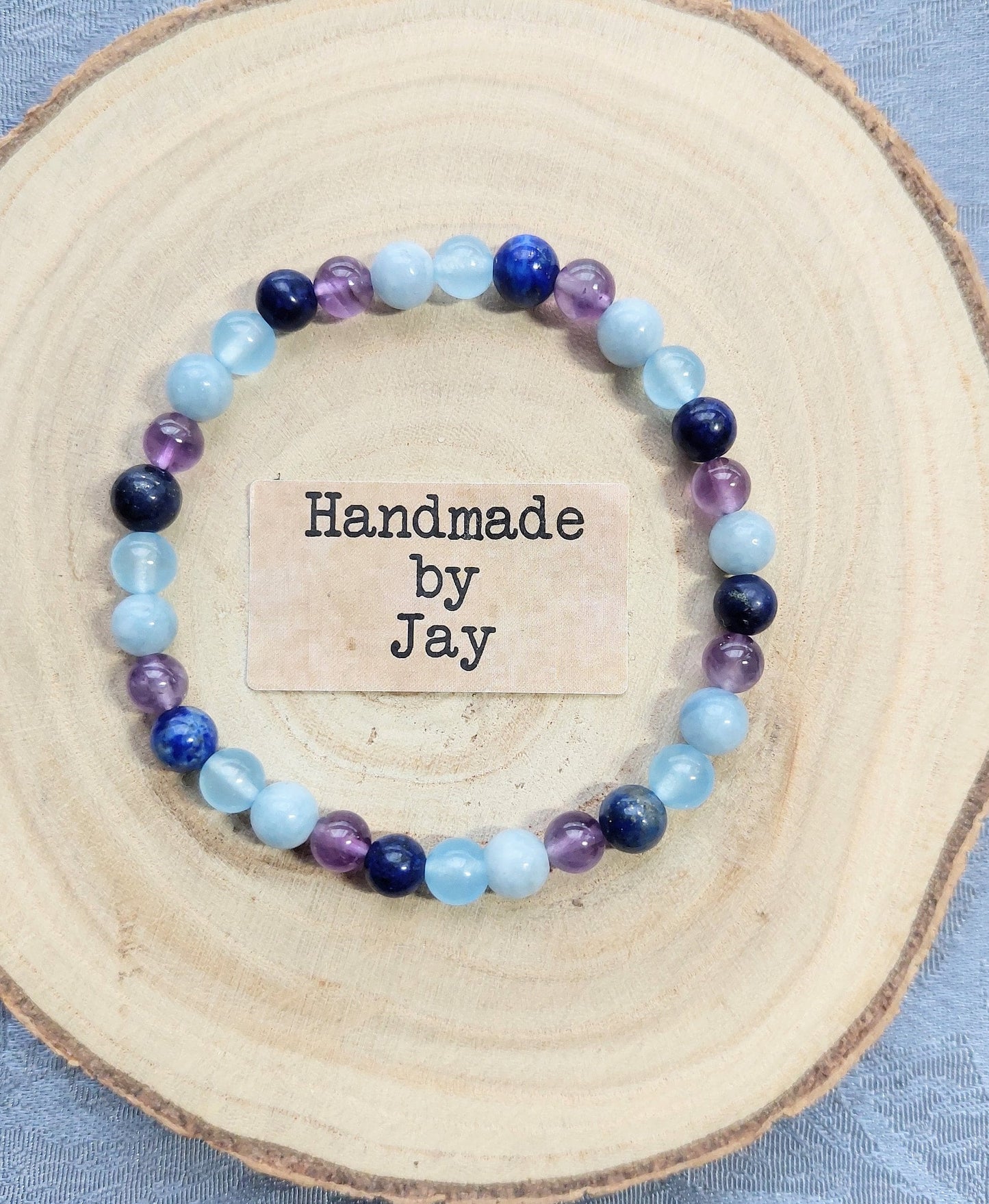 6mm Lapis Lazuli, Amethyst,  Aquamarine Crystal Gemstone Beaded Bracelet Reiki Throat Chakra