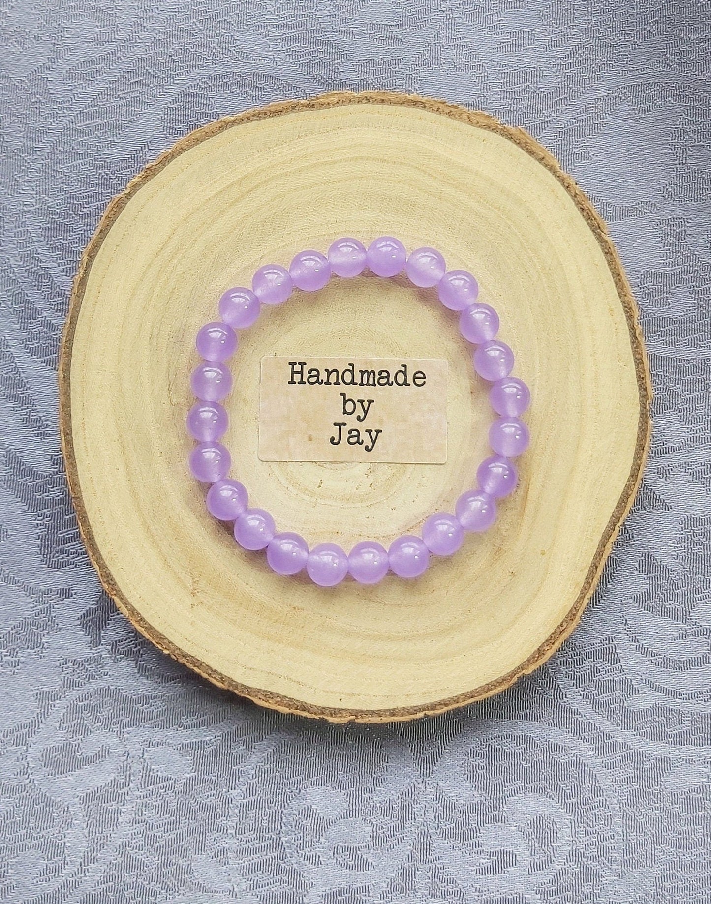 8mm Lilac Jade Crystal Beaded Elasticated Bracelet for Anxiety, Fertility, Luck, Balancing Emotions, Detox and Cleansing