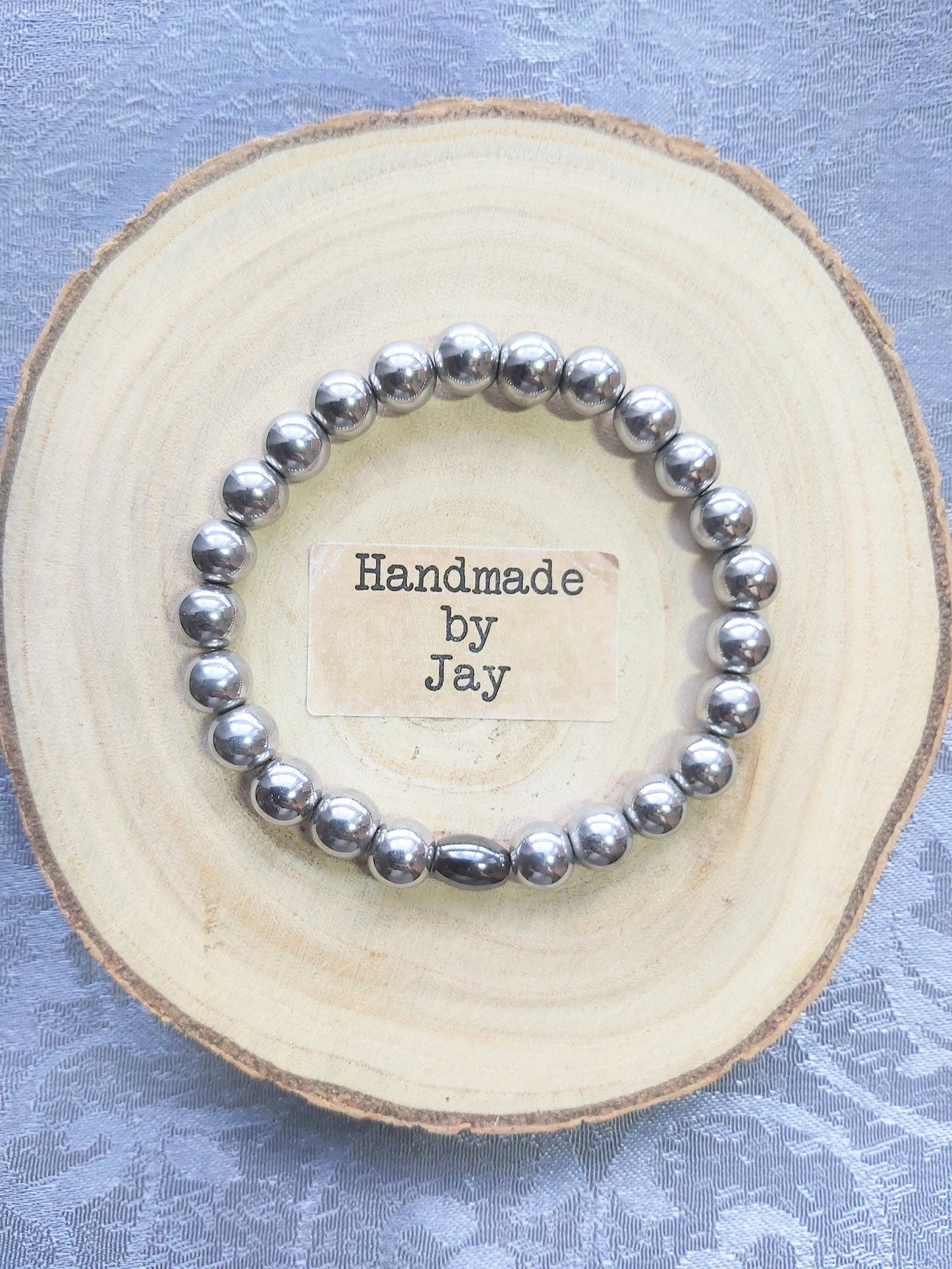 8mm Silver Hematite & Lodestone Crystal Gemstone Beaded Chakra Bracelet