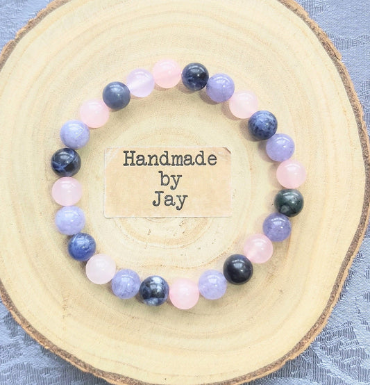 8mm Angelite, Rose Quartz and Sodalite for Immune System, Metabolism and Anxiety Support Crystal Healing Gemstone Beaded Bracelet