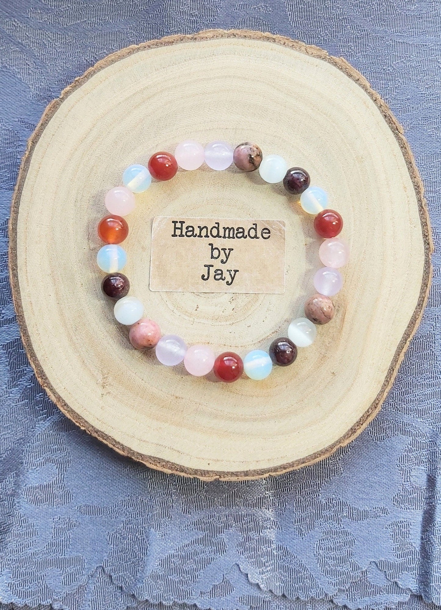 Moonstone, Jade, Rose Quartz, Rhodonite Crystal Gemstone Beaded Bracelet