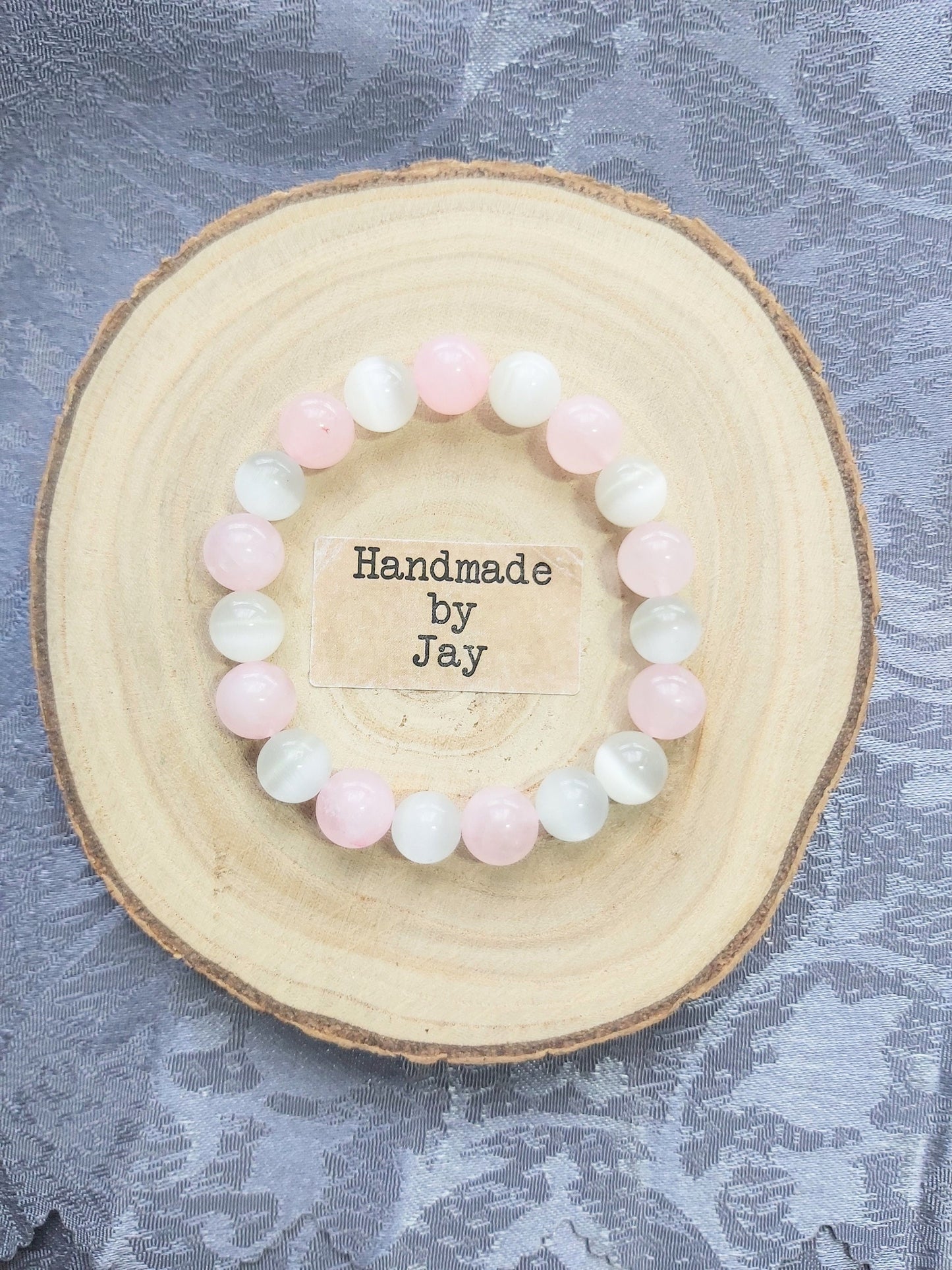 10mm Selenite & Rose Quartz  Crystal Gemstone Beaded Chakra Bracelet