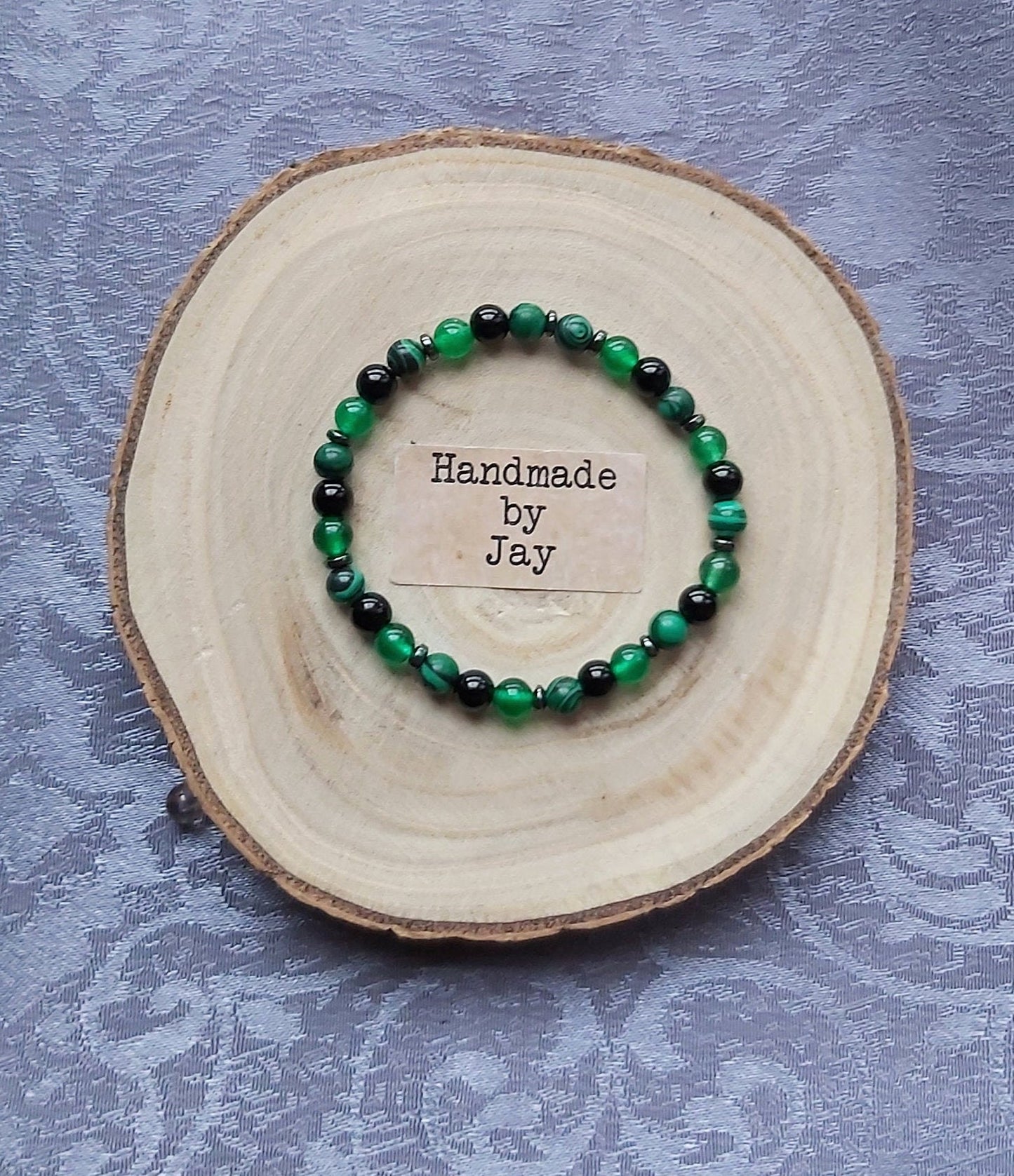 Jade, Green Malachite & Black Onyx for Grounding Crystal Gemstone Beaded bracelet