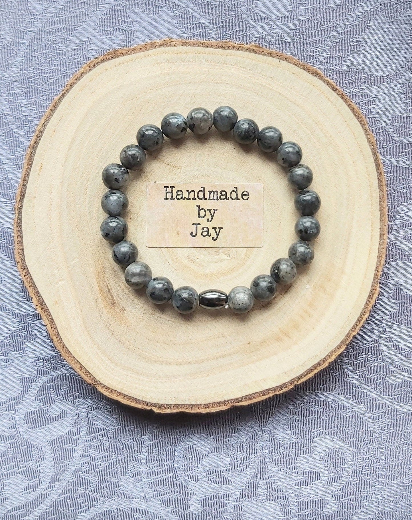 Handmade Natural 8mm Black Moonstone  and Lodestone Magnetic Crystal Healing Beaded Bracelet for Anxiety & Detox
