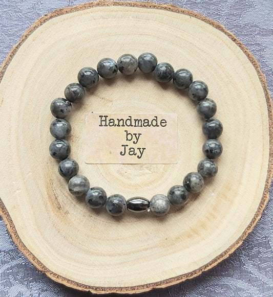 Handmade Natural 8mm Black Moonstone  and Lodestone Magnetic Crystal Healing Beaded Bracelet for Anxiety & Detox