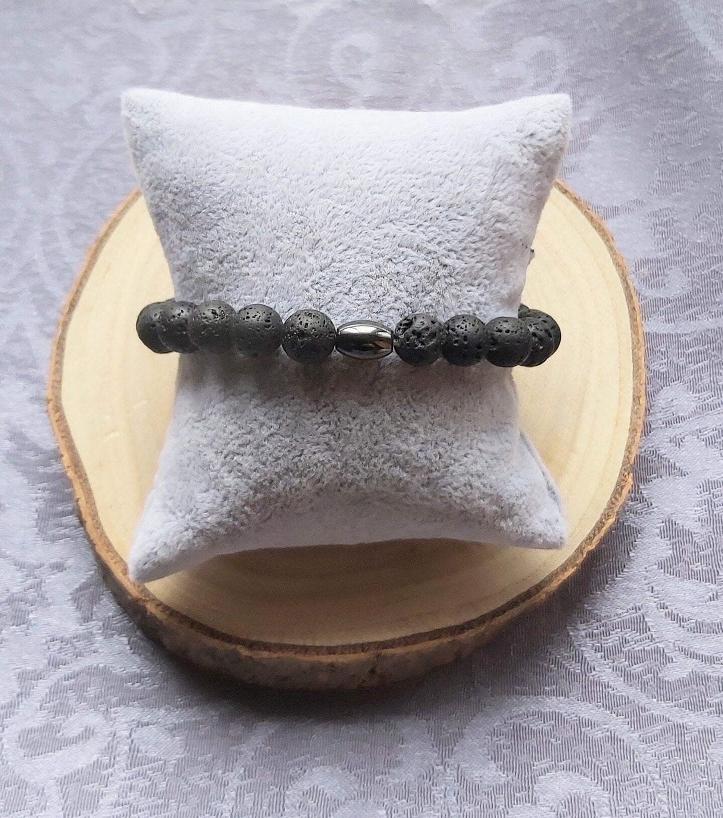 Handmade Natural 8mm Volcanic Lava and Lodestone Magnetic Crystal Gemstone Beaded Bracelet Grounding