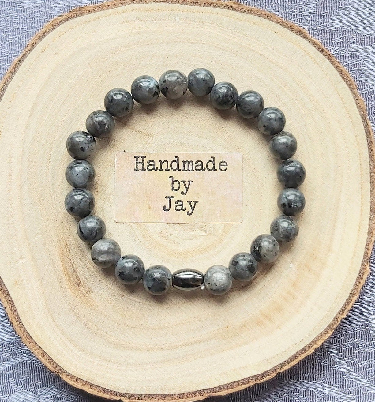 Handmade Natural 8mm Black Moonstone  and Lodestone Magnetic Crystal Healing Beaded Bracelet for Anxiety & Detox