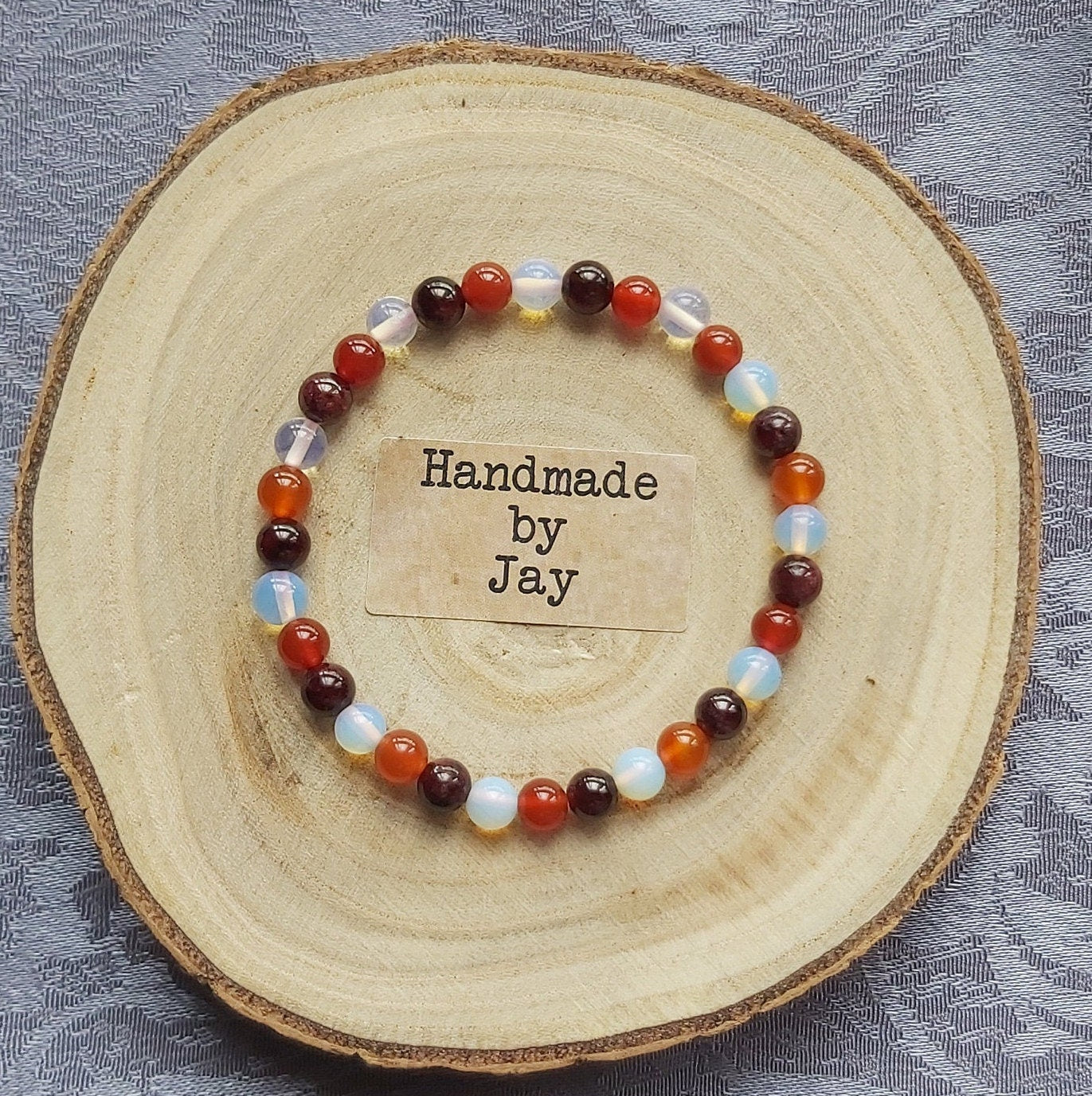 6mm Moonstone, Carnelian and Garnet Crystal Beaded Gemstone Bracelet