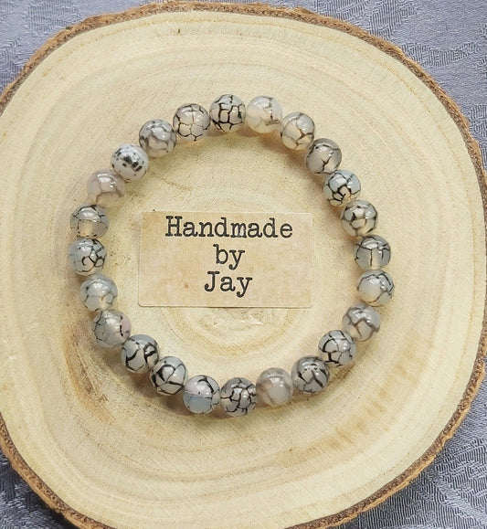 8mm Dragons Vein Agate Crystal for Grounding, Ying-Yang, Stomach and Self-confidence Healing Beaded Gemstone Bracelet