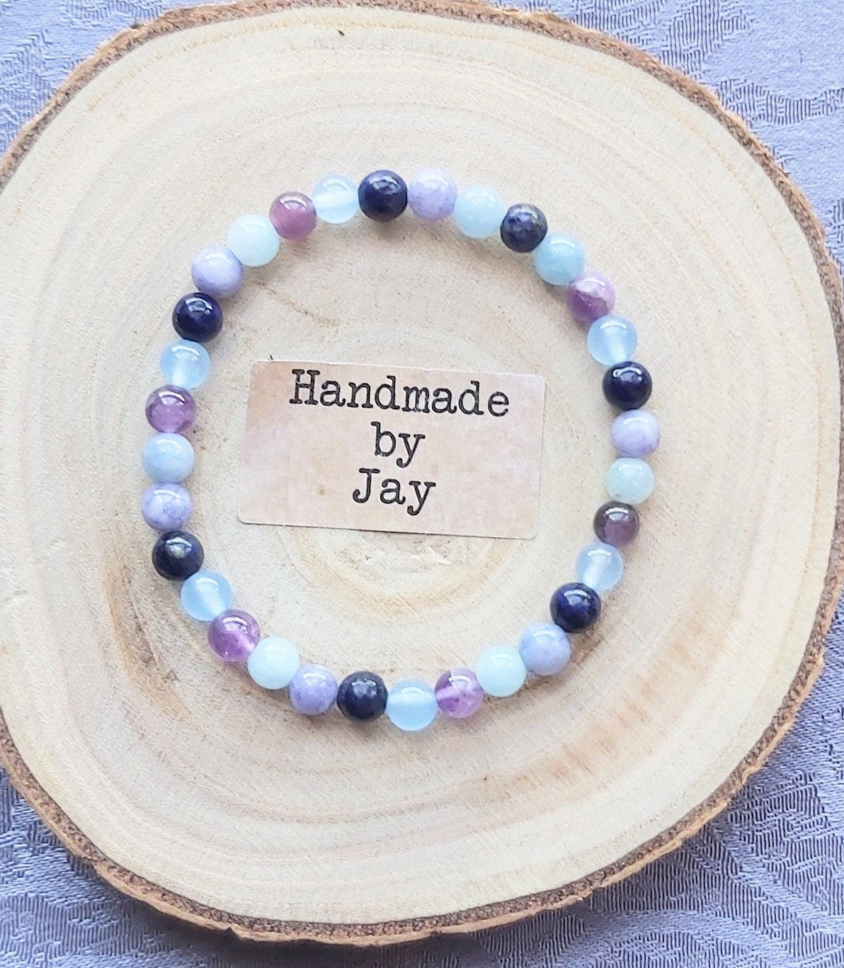 Lapis Lazuli, Amethyst and Aquamarine Crystal Gemstone Beaded Bracelet
