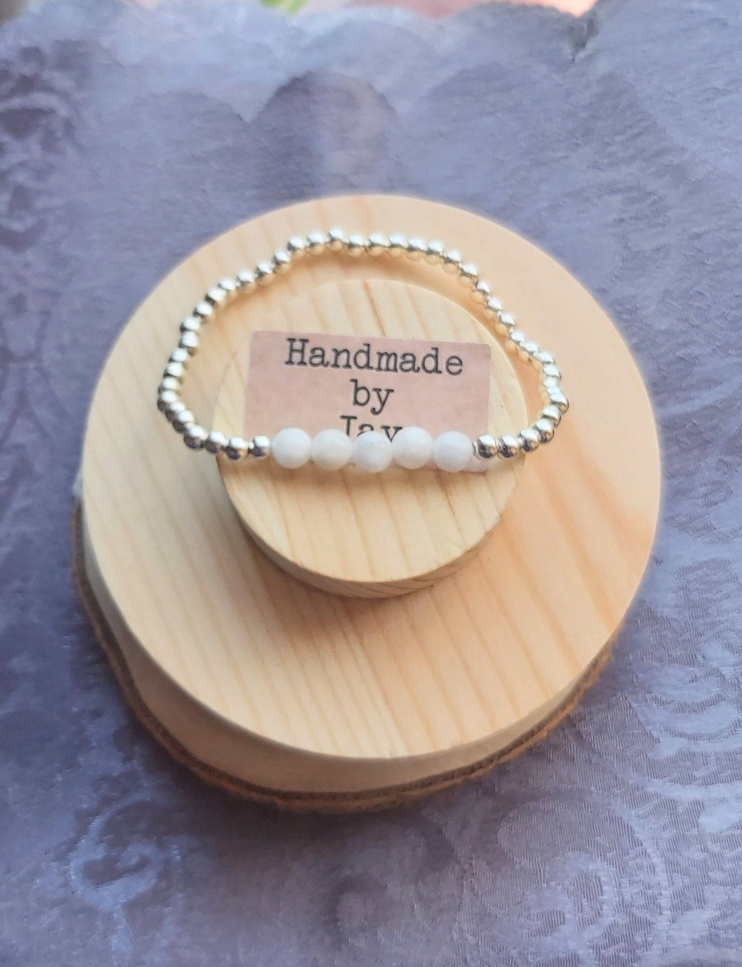 6mm Natural Moonstone Crystal Gemstone Beaded Bracelet Crown and Heart Chakras for New Beginnings, Anxiety and Calming