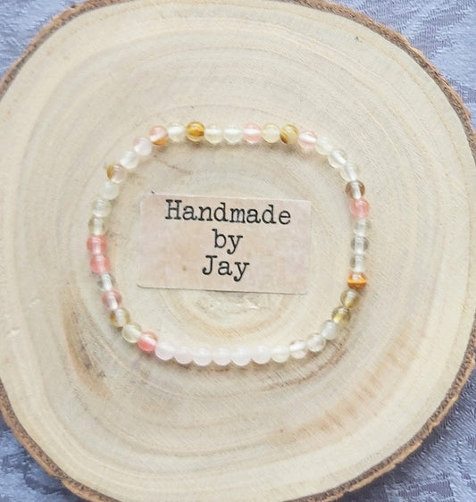 4mm Rose Quartz & Watermelon Tourmaline Crystal Healing Gemstone Bracelet